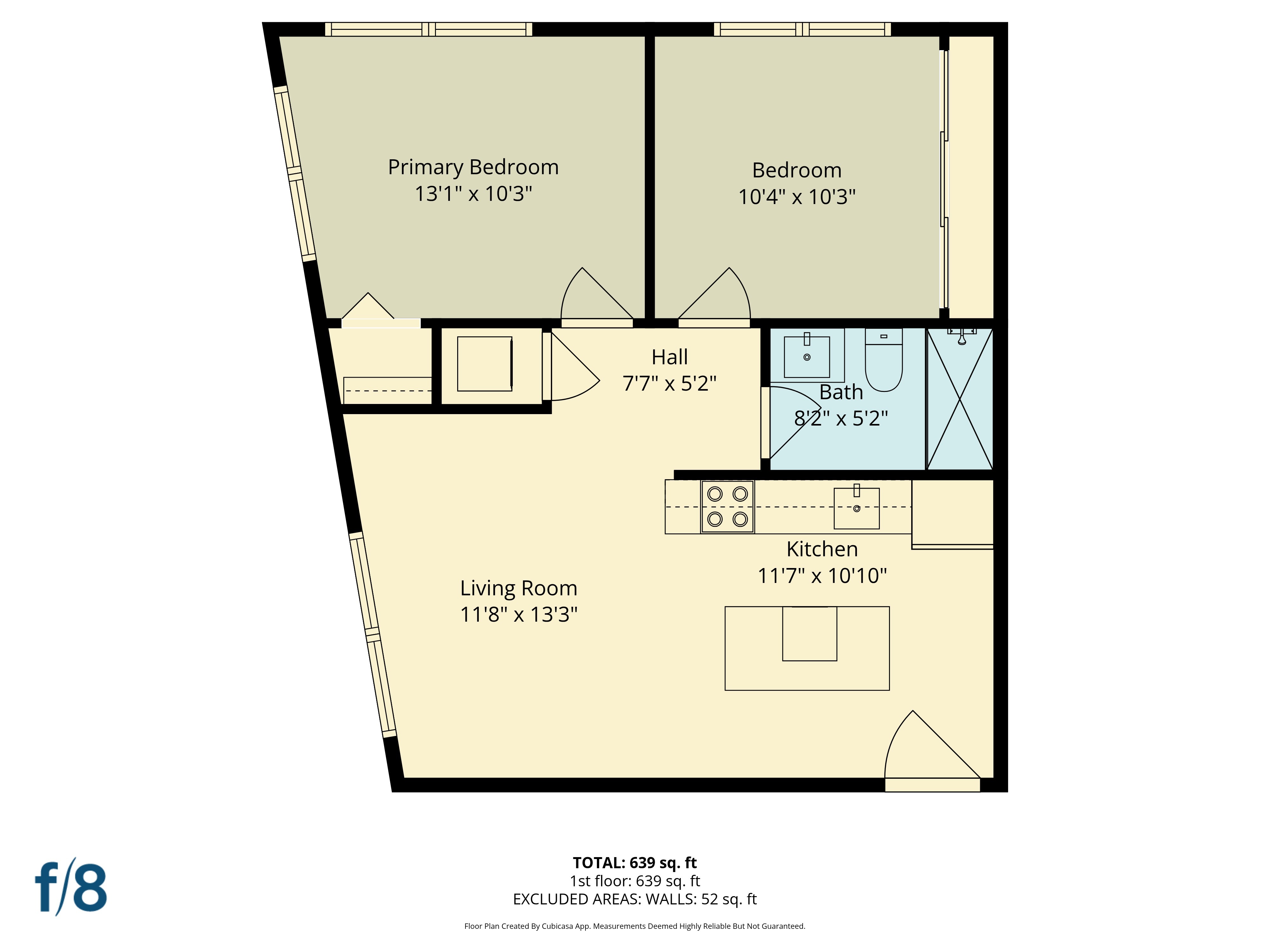 Floor plan for 2 beds, 1 bath